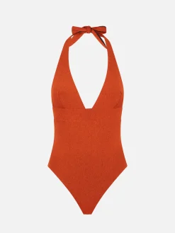 Einteiliger Badeanzug in Orange aus Lurex