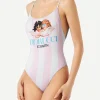 Einteiliger Badeanzug mit Streifenengeln von Fiorucci | FIORUCCI-SONDERAUSGABE
