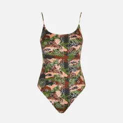 Einteiliger Badeanzug mit nachgeahmtem Bandana-Print