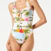 Einteiliger Damen-Badeanzug mit tropischem Aufdruck
