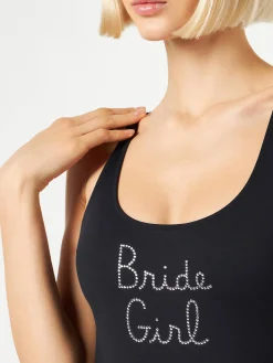 Einteiliger Damen-Badeanzug mit Bride Girl-Strassstickerei