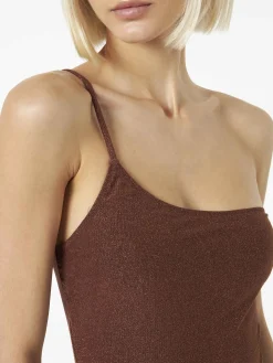 Einteiliger Damen-Badeanzug aus braunem Lurex mit einer Schulter