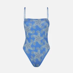 Einteiliger Damen-Badeanzug mit Paisley-Stern-Print