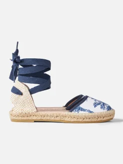 Flache Espadrillas mit Toile-de-Jouy-Print