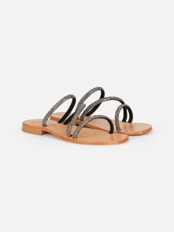 Flache Sandalen Cora mit schwarzen Strasssteinen