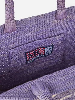 Fliederfarbene Colette Raffia-Handtasche mit Stickerei