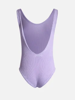 Fliederfarbener Damen-Badeanzug in Crinkle-Optik, Lora