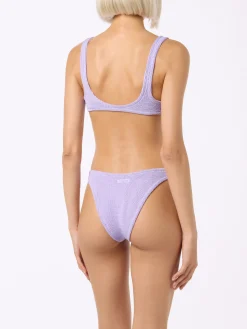 Fliederfarbener klassischer Lurex-Bralette-Bikini in Crinkle-Optik für Damen Naima Elise