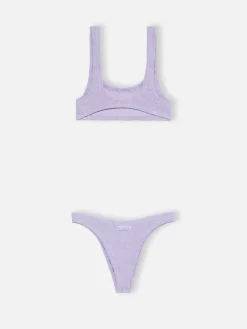 Fliederfarbener klassischer Lurex-Bralette-Bikini in Crinkle-Optik für Damen Naima Naomi