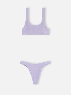 Fliederfarbener klassischer Lurex-Bralette-Bikini in Crinkle-Optik für Damen Naima Naomi