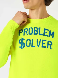Fluogelber Herrenpullover mit Problem $olver-Aufdruck