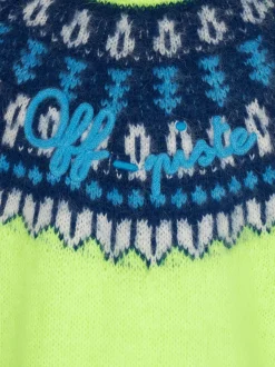 Fluogelber Jungenpullover mit isländischem Jacquard