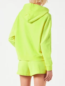 Fluogelber Kapuzenpullover mit St. Barth-Stickerei