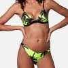 Fluoreszierender Triangel-Bikini mit Palmenmuster in Gelb