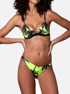 Fluoreszierender Triangel-Bikini mit Palmenmuster in Gelb