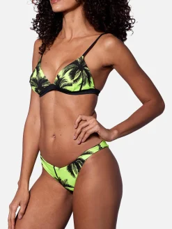 Fluoreszierender Triangel-Bikini mit Palmenmuster in Gelb