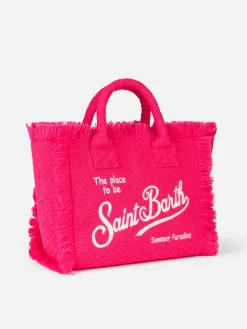 Fuchsiafarbene Colette Sponge-Handtasche mit Prägung aus Frottee