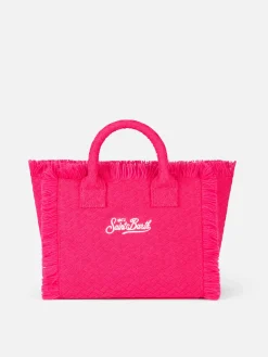 Fuchsiafarbene Colette Sponge-Handtasche mit Prägung aus Frottee