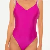 Fuchsiafarbener einteiliger Badeanzug für Damen (Schulterträger separat erhältlich) | APERIKINI COLLECTION