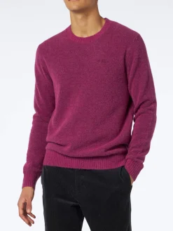 Fuchsiafarbener Stretch-Wollpullover für Herren mit St. Barth-Stickerei