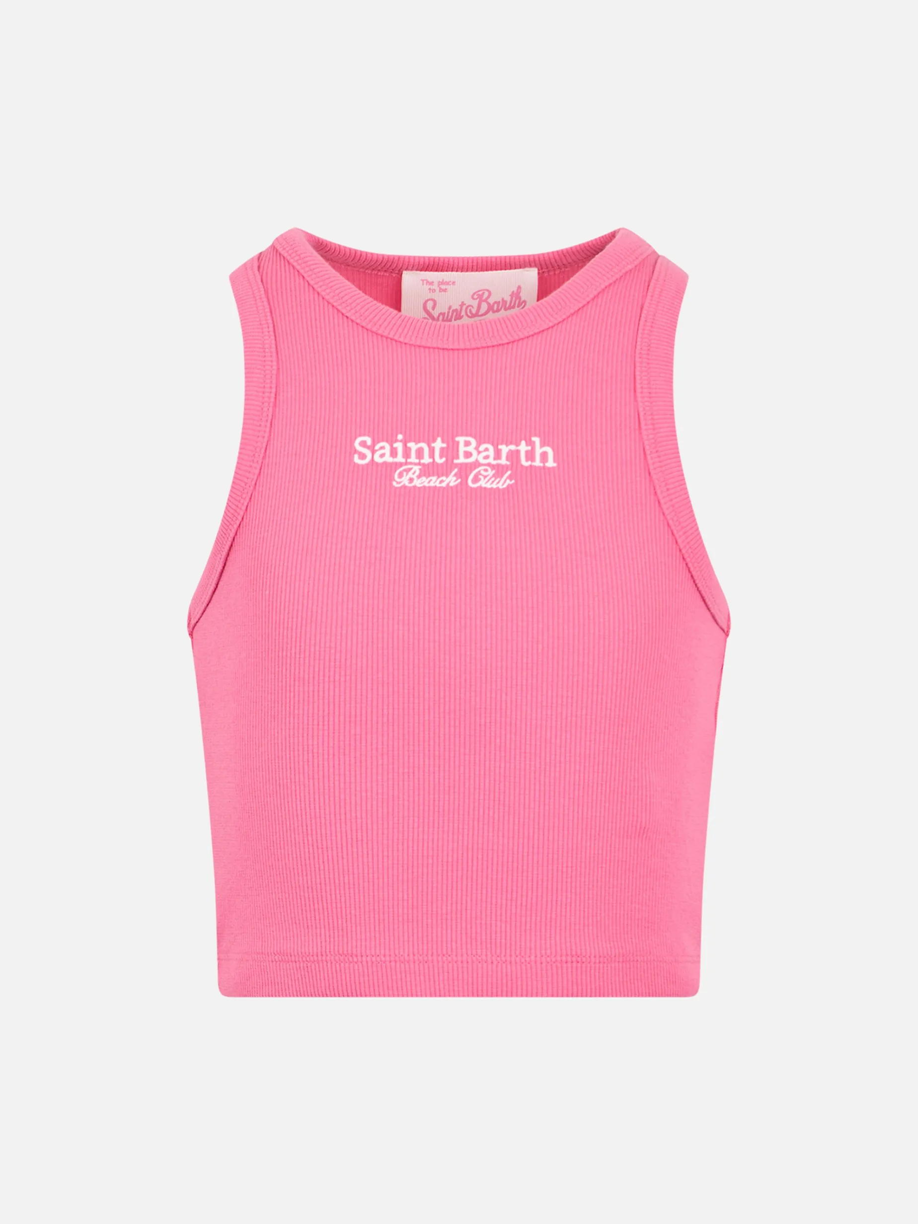 Fuchsiafarbenes Crop-Tanktop aus Rippstrick-Baumwolle für Mädchen