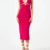 Fuchsiafarbenes Longuette-Kleid mit Cut-outs Farah