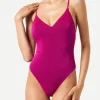 Fuchsia-Fluo-Einteiler mit V-Ausschnitt