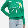 Gebürsteter Damenpullover mit Gänseblümchen-Print