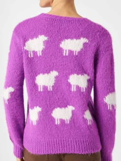 Gebürsteter Damenpullover mit Schafen und Non-Ho-Sonno-Stickerei