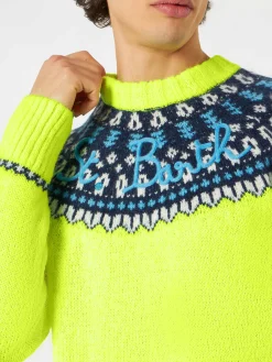 Gebürsteter Herrenpullover mit isländischem Jacquard