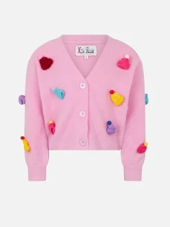 Gebürsteter, kurz geschnittener Mädchen-Cardigan mit Puffärmeln