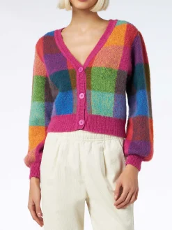 Gebürsteter, kurz geschnittener Damen-Cardigan mit Puffärmeln
