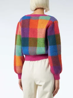 Gebürsteter, kurz geschnittener Damen-Cardigan mit Puffärmeln