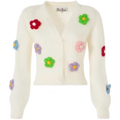 Gebürsteter, kurz geschnittener Damen-Cardigan mit Puffärmeln
