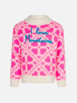 Gebürsteter Mädchenpullover mit Rundhalsausschnitt und Herzprint