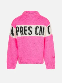Gebürsteter Mädchenpullover mit Rundhalsausschnitt und Apres Chic-Schriftzug