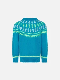 Gebürsteter Mädchenpullover mit Rundhalsausschnitt und nordischem Jacquard