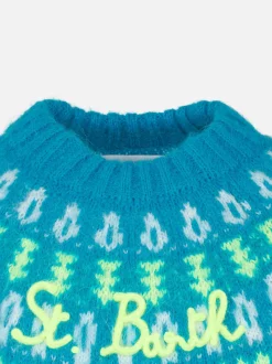 Gebürsteter Mädchenpullover mit Rundhalsausschnitt und nordischem Jacquard