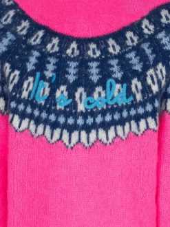 Gebürsteter Mädchenpullover mit Rundhalsausschnitt und nordischem Jacquard
