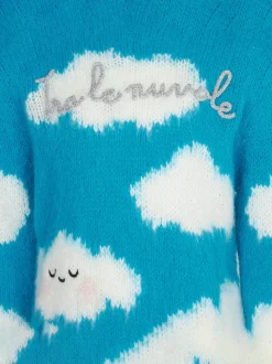 Gebürsteter Mädchenpullover mit Tra le nuvole-Stickerei