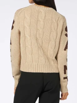 Geflochtener Damenpullover mit Rundhalsausschnitt und Saint-Barth-Lurex-Print