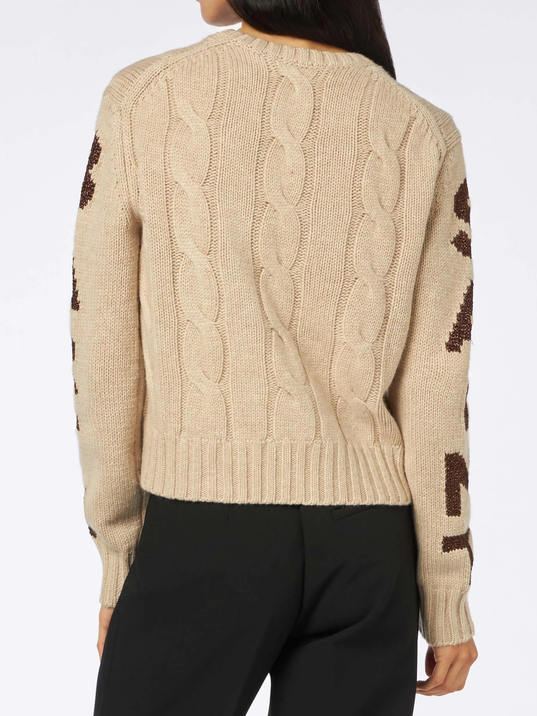 Geflochtener Damenpullover mit Rundhalsausschnitt und Saint-Barth-Lurex-Print