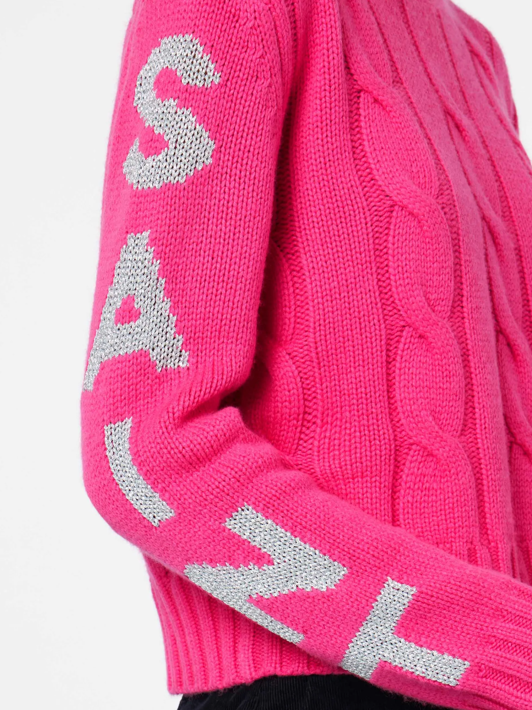 Geflochtener Damenpullover mit Rundhalsausschnitt und Saint-Barth-Lurex-Print
