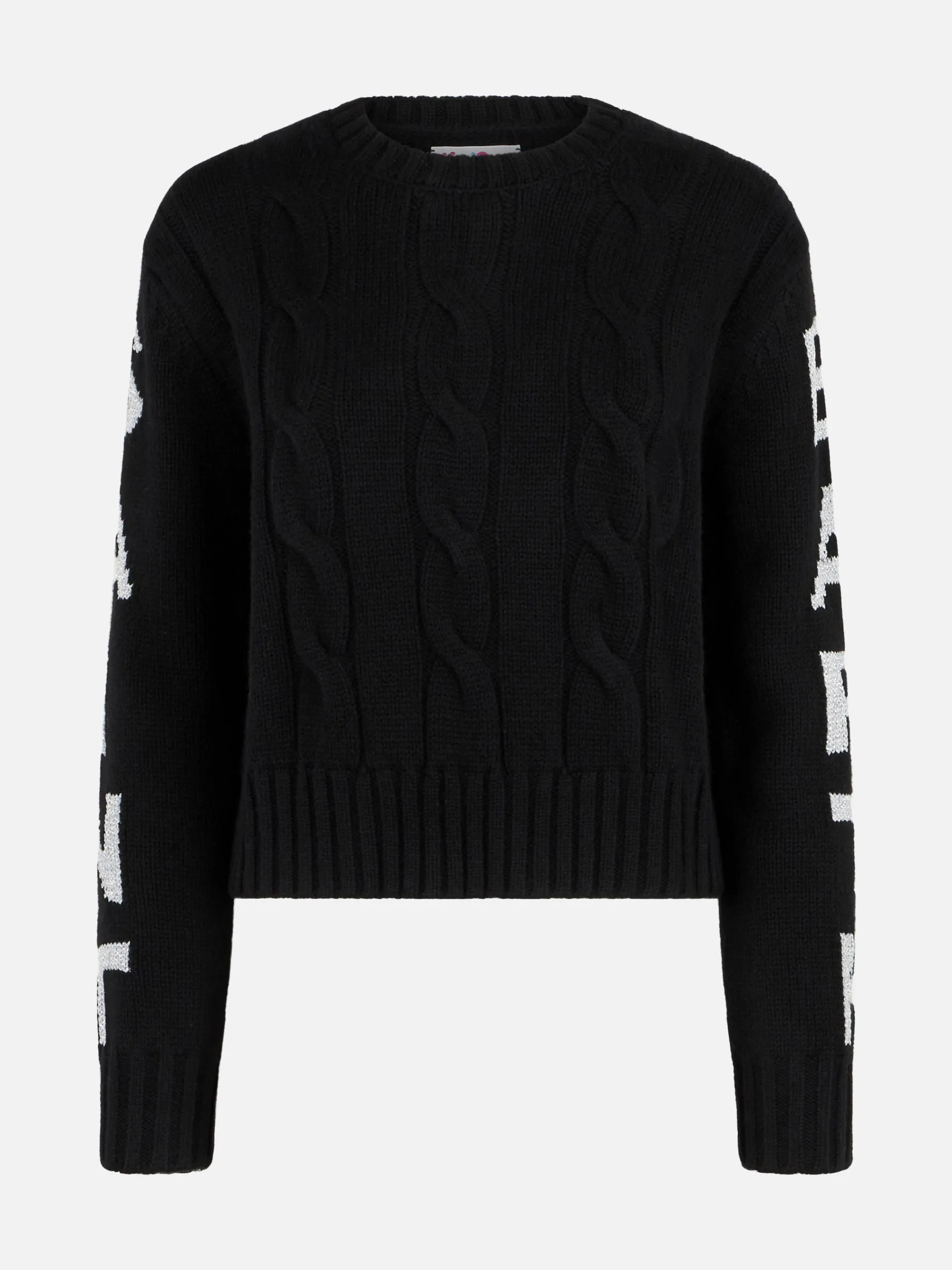 Geflochtener Damenpullover mit Rundhalsausschnitt und Saint-Barth-Lurex-Print