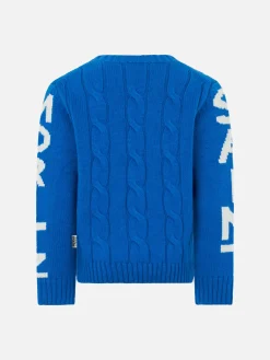 Geflochtener Jungenpullover mit Rundhalsausschnitt und Sankt-Moritz-Aufdruck