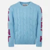 Geflochtener Mädchenpullover mit Rundhalsausschnitt und Saint-Barth-Lurex-Print