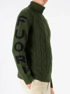 Geflochtener Rollkragenpullover für Herren mit Fuori Pista-Print