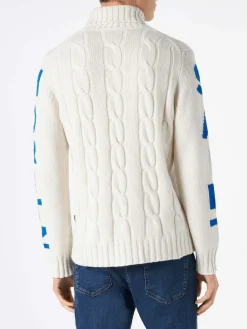 Geflochtener Rollkragenpullover für Herren mit Sankt-Moritz-Aufdruck