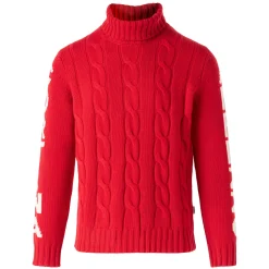 Geflochtener Rollkragenpullover für Herren mit Cortina Ampezzo-Aufdruck