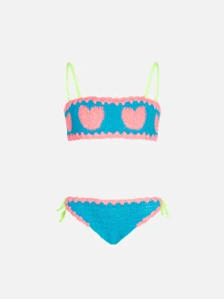 Gehäkelter Bandeau-Bikini für Mädchen mit Herzen